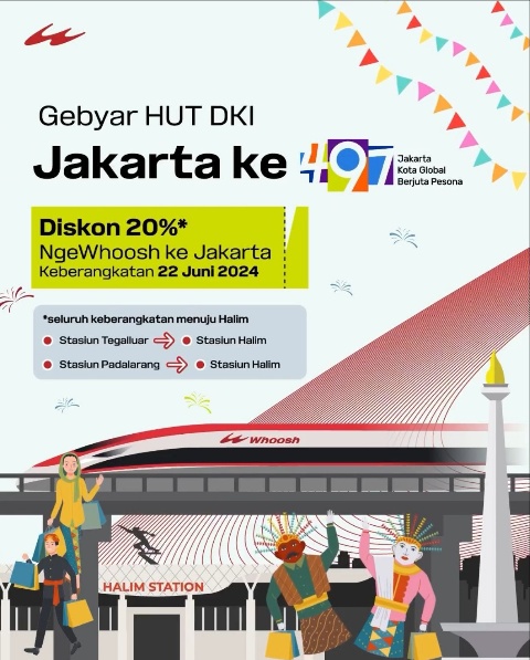 Semarakkan HUT ke-497 Jakarta, KCIC Diskon Tiket Kereta Cepat Whoosh 20%