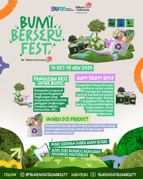 Yuk Daftar Kompetisi Bumi Berseru Fest Dibuka 14 Oktober-15 November 2024, Upaya Telkom Ajak Masyarakat Melestarikan Lingkungan