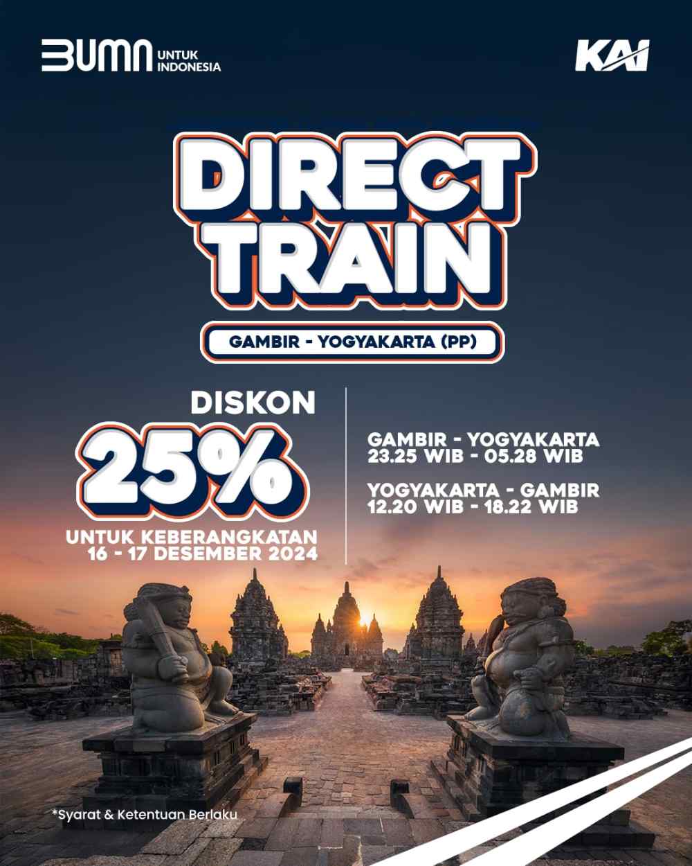 Jelang Nataru 2024/2025, KAI Hadirkan Layanan Direct Train dengan Rute Jakarta-Yogyakarta /PP dan Diskon 25%